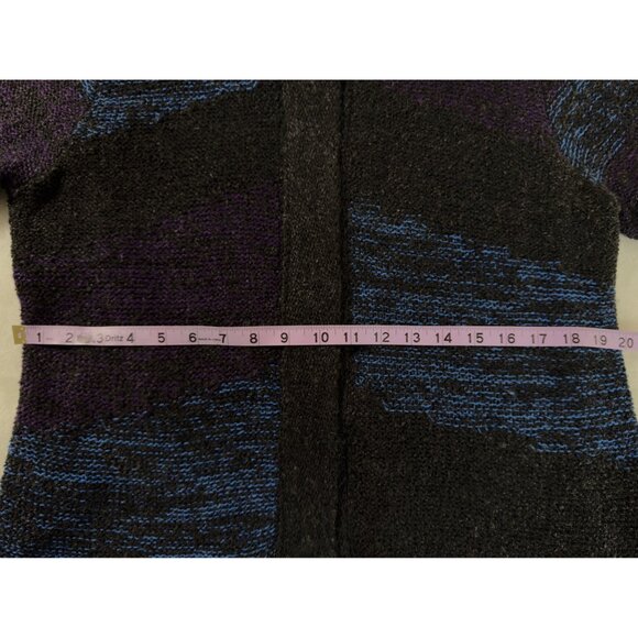 WinterSilks Y2K Wool Silk Lined Knit Cardigan L Gray Blue Purple Colorblock NWT - Picture 6 of 10